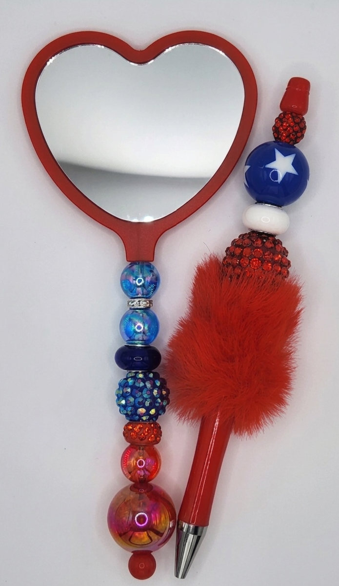 Olivia Sparkles "Star-Spangled Sparkle" 4th of July Matching Pen and Mirror Set