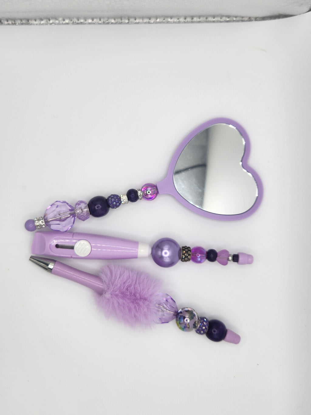 Olivia Sparkles "Lavender Luxe" 3-Piece Matching Set- Pen, Hand Mirror  and Box Cutter