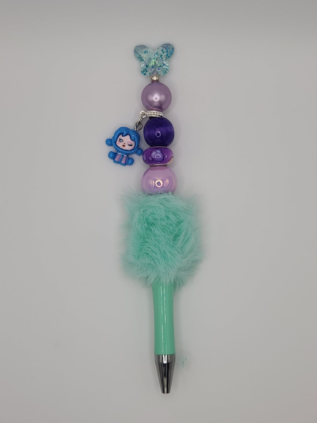 Olivia Sparkles Handmade Mint & Purple Butterfly Beaded Pen (Includes Refill)
