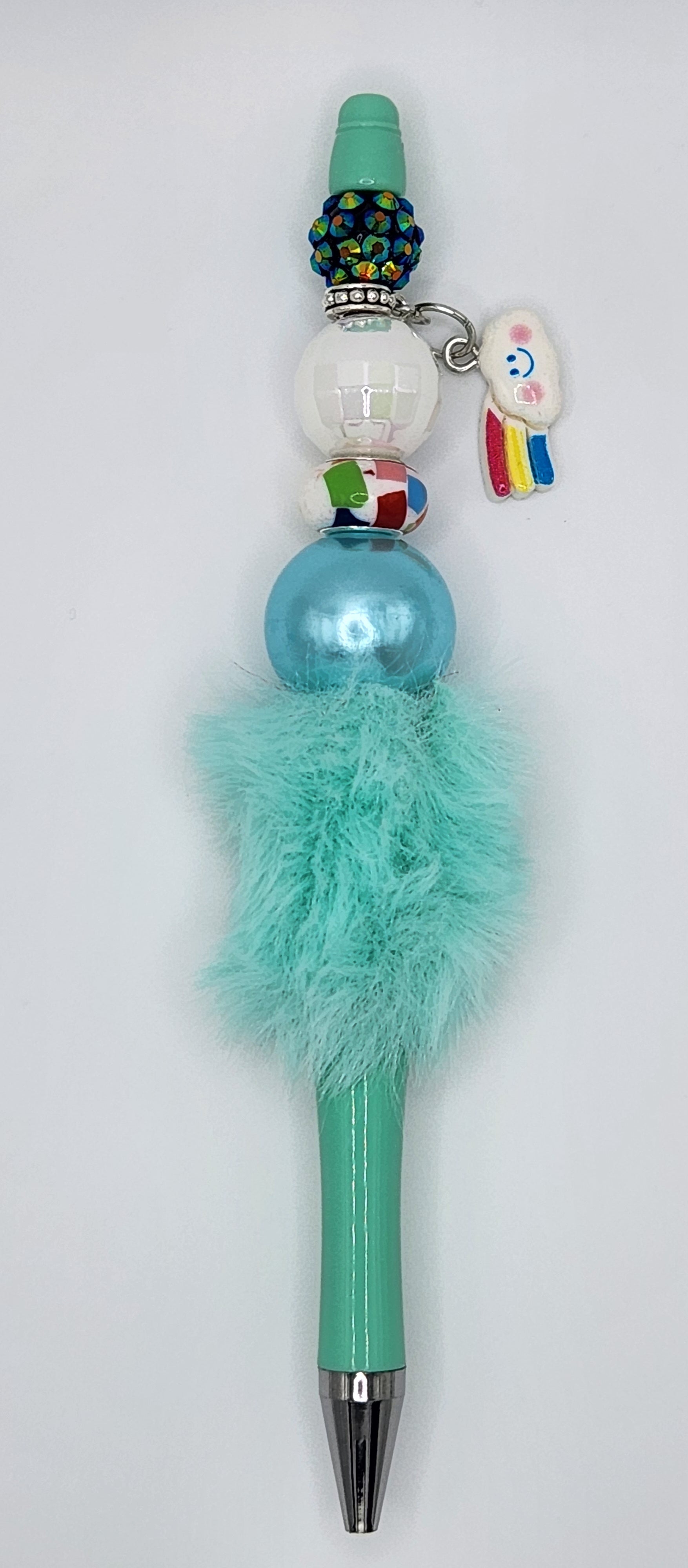 👑 Olivia Sparkles One-of-a-Kind Jeweled Over-the-Rainbow Pompom Pen – 6"
