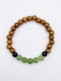 Warm Wood & Green Jade Bead Stretch Bracelet