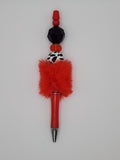 The Crimson & Cowhide Fluff Beaded Pen