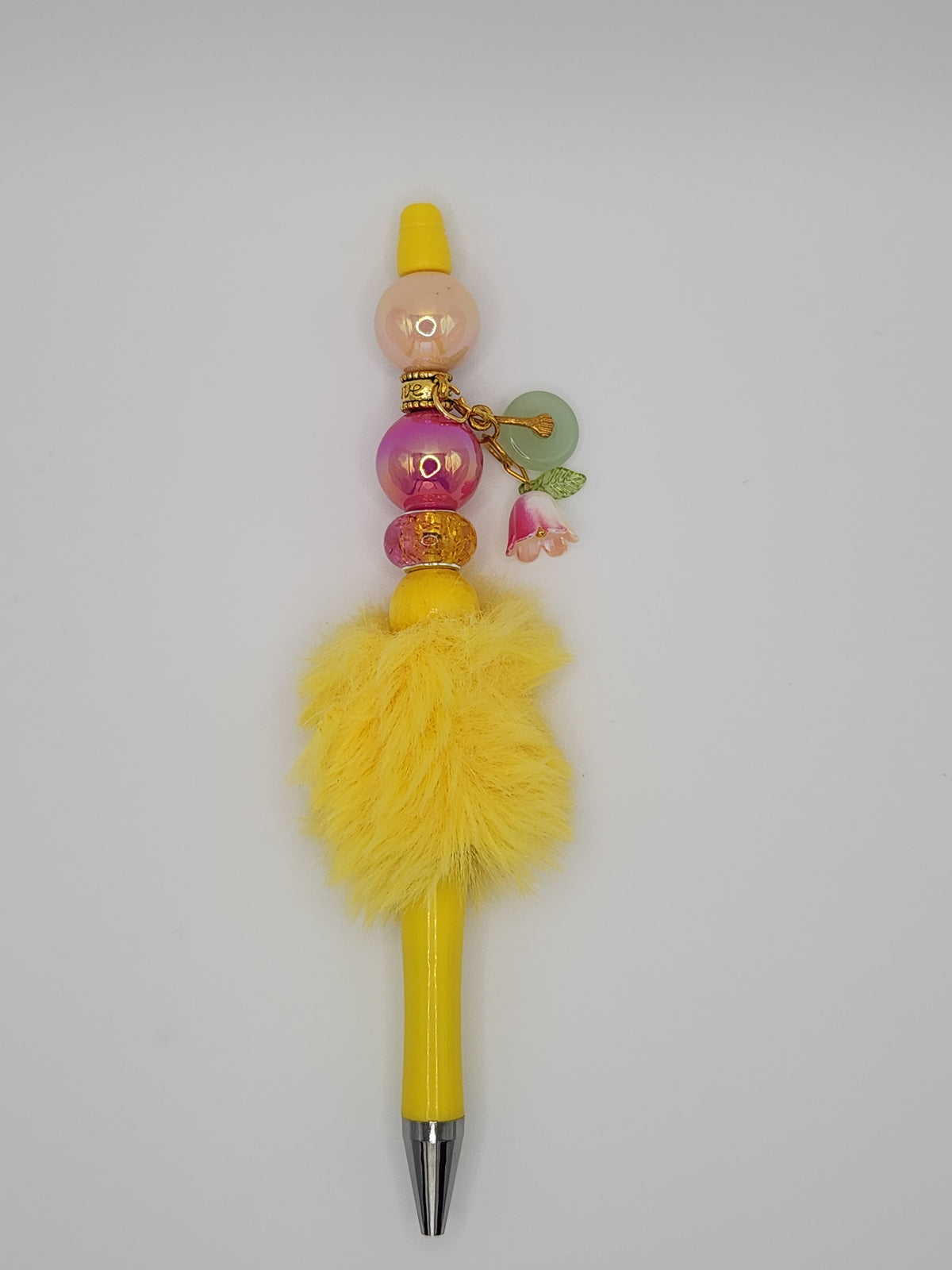 Olivia Sparkles Handmade Sunshine Yellow & Pink Beaded Pen (Includes Refill)