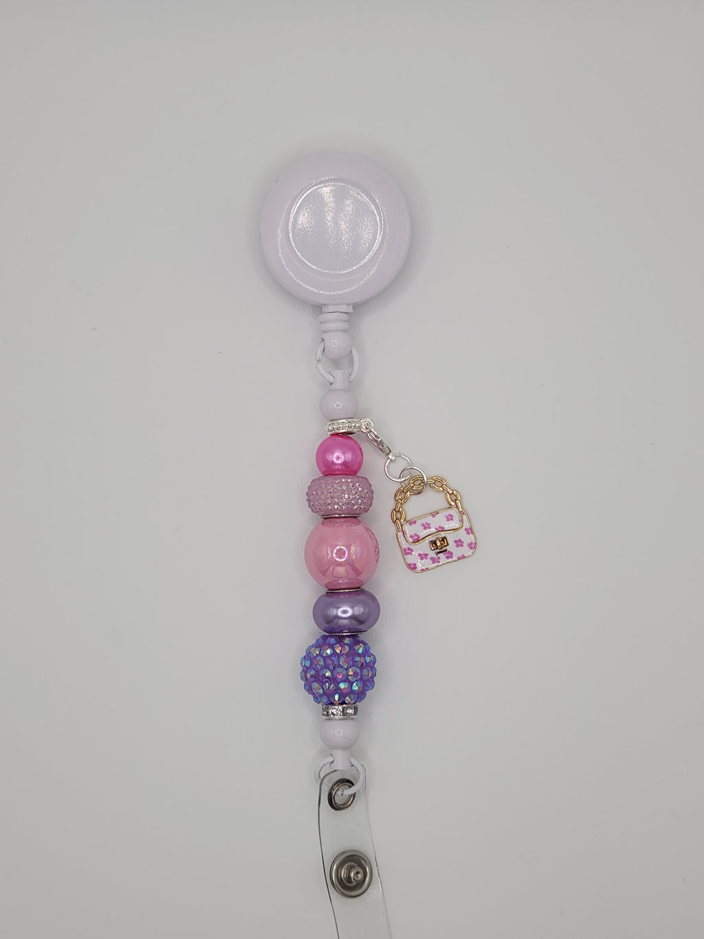 Olivia Sparkles Handmade Pink & Purple Purse Charm Retractable Badge Clip