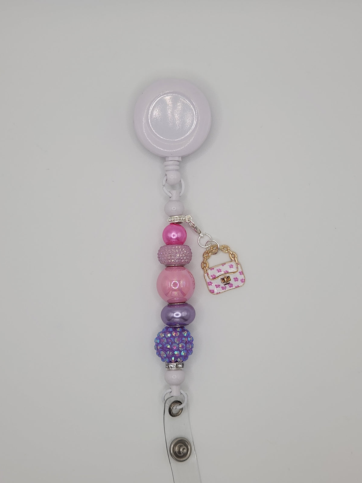Olivia Sparkles Handmade Pink & Purple Purse Charm Retractable Badge Clip
