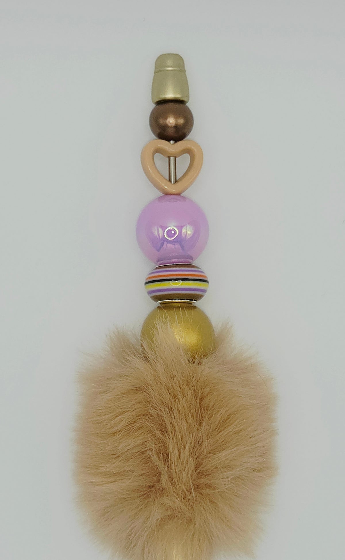 One-of-a-Kind Beige Fluffy Beaded Pen with Heart & Iridescent Accents – Olivia Sparkles Fall 2026 Collection