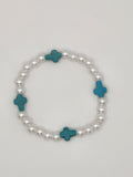 Ocean Grace Faux Pearl & Turquoise Cross Bracelet