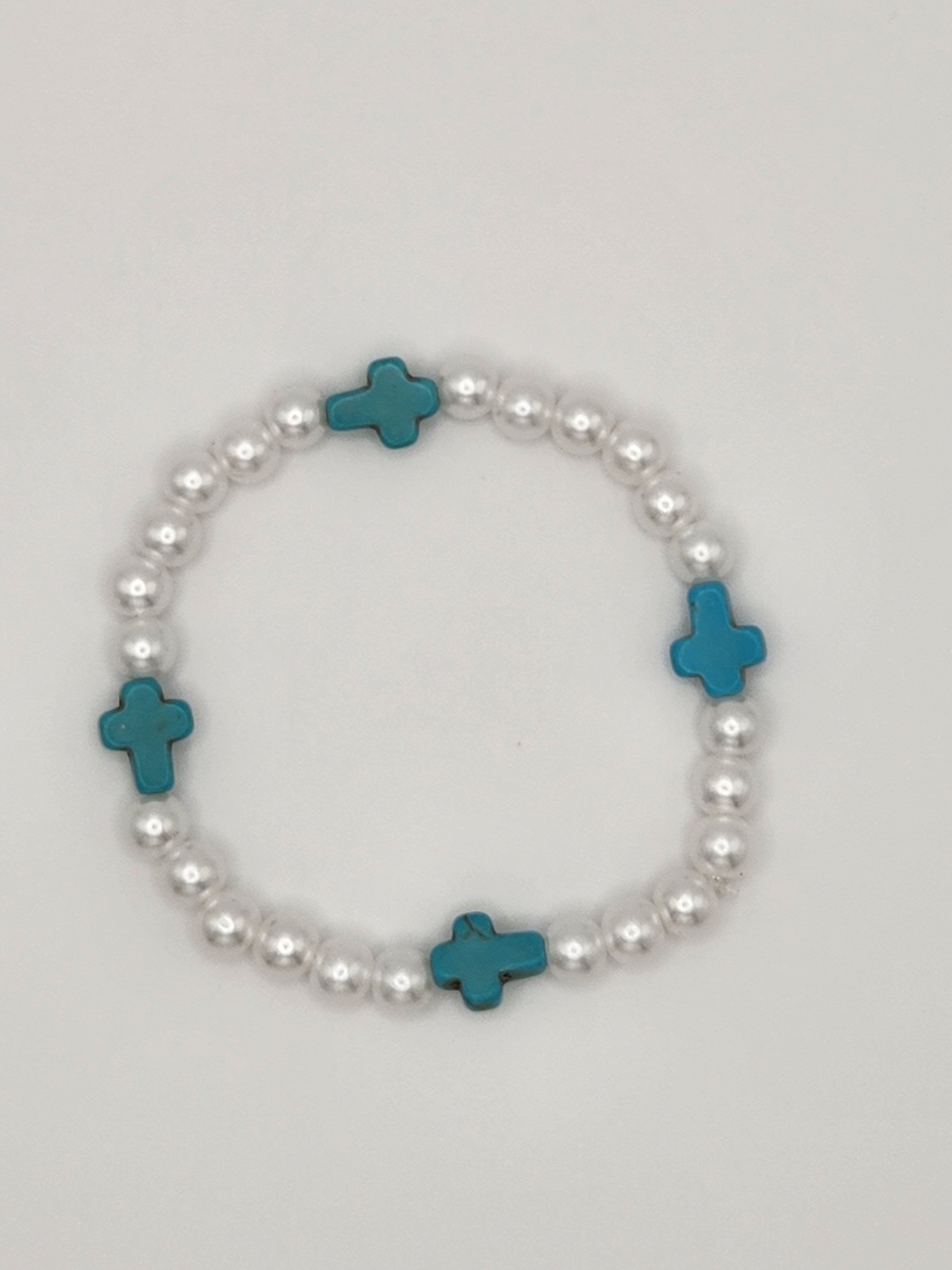 Ocean Grace Faux Pearl & Turquoise Cross Bracelet