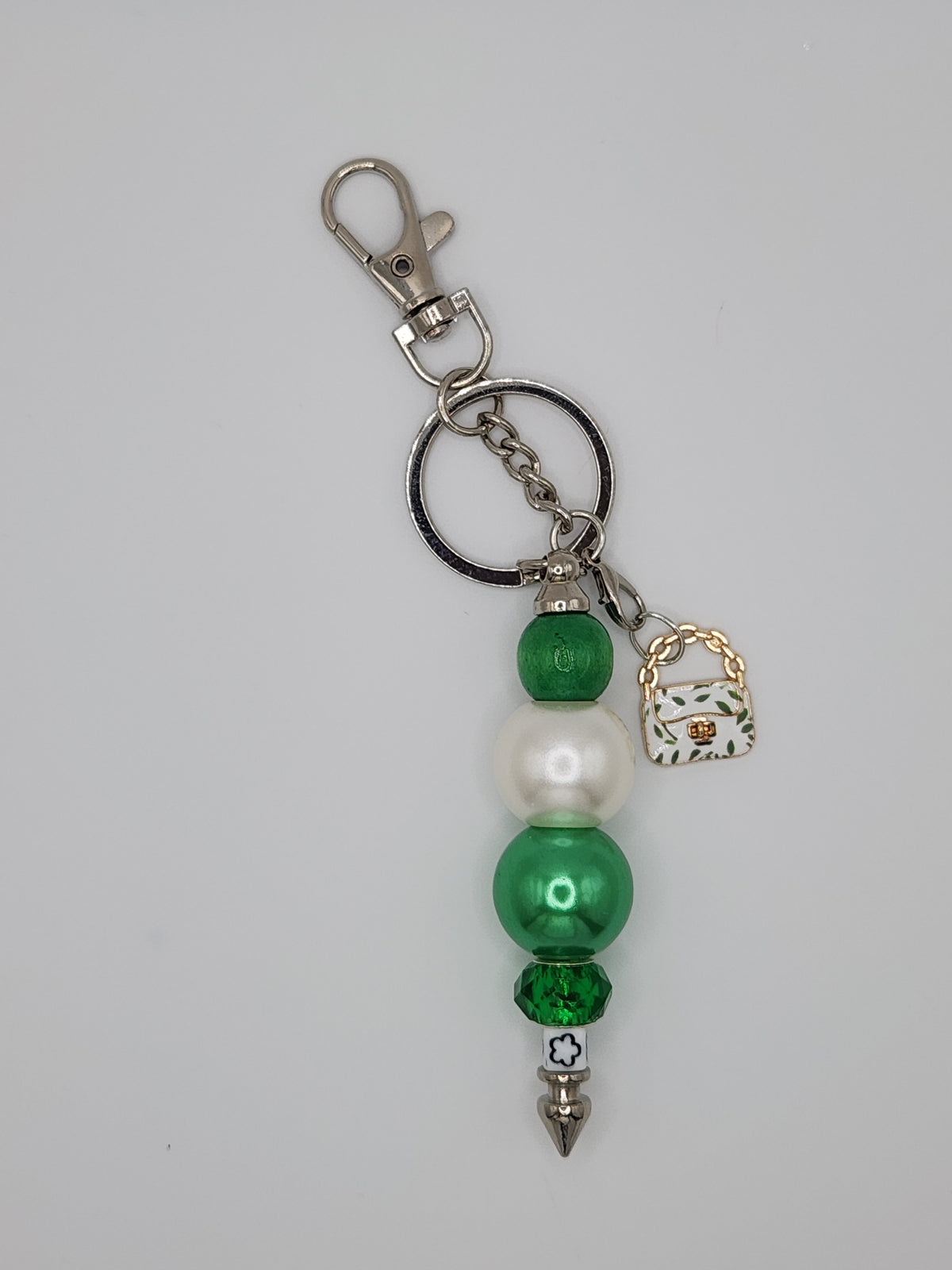 Emerald & Leafy Couture Beaded Bag Charm with Mini Handbag