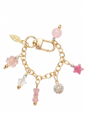 Handmade Pink & Gold Beaded Purse Charm with Leaf & Star Charms