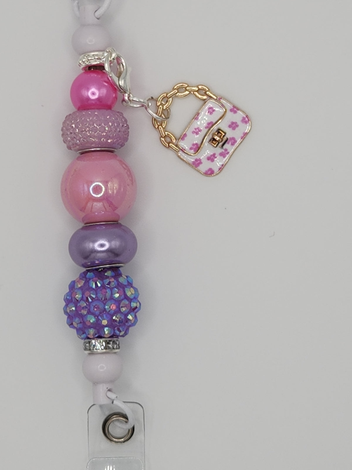 Olivia Sparkles Handmade Pink & Purple Purse Charm Retractable Badge Clip