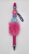 Boho-Chic Shimmer Pom-Pom Pen with Feather Charm