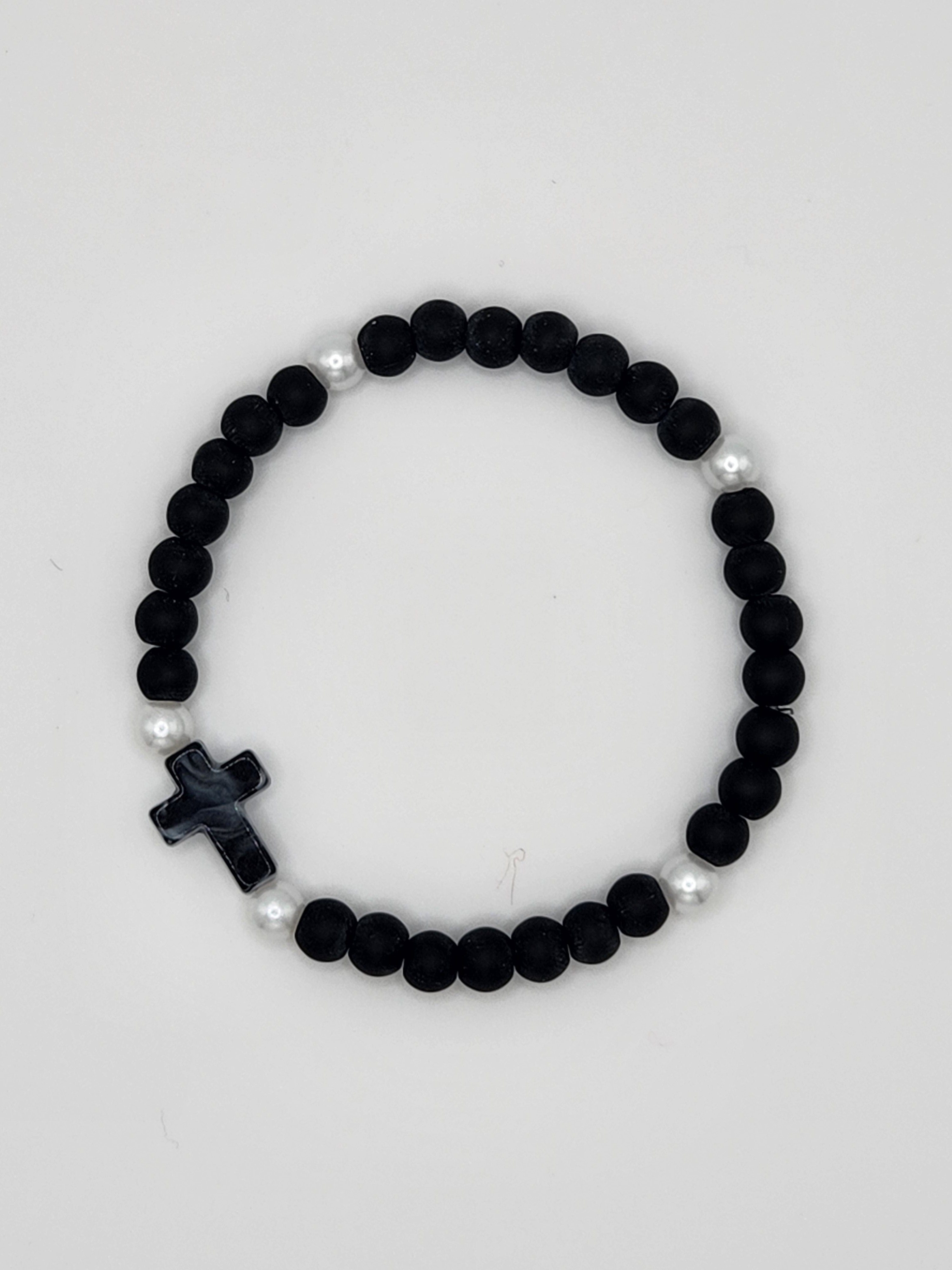 Divine Strength Volcano Stone & Pearl Cross Bracelet