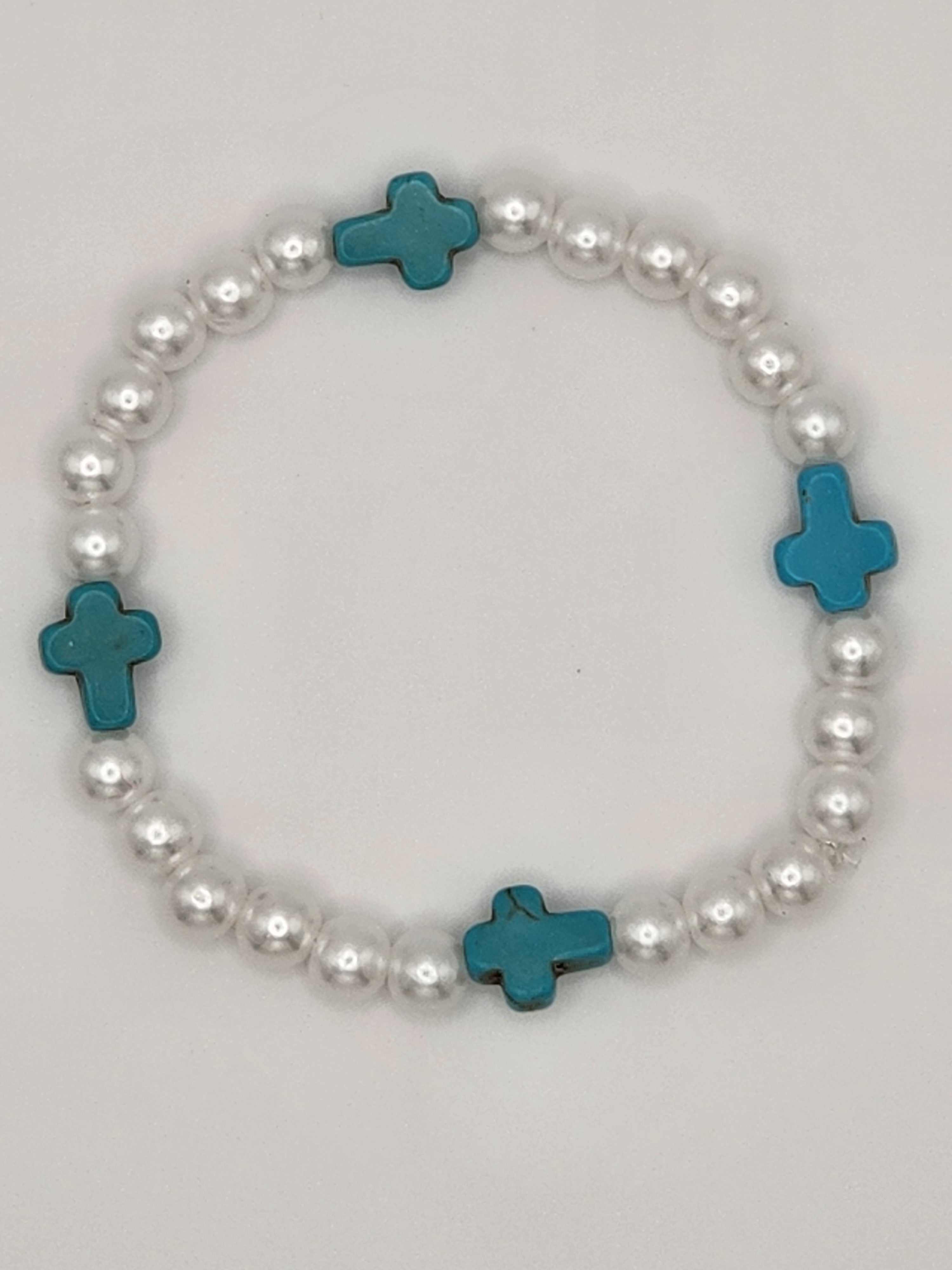 Ocean Grace Faux Pearl & Turquoise Cross Bracelet