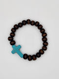 Earth & Sky Wooden Bead Turquoise Cross Bracelet