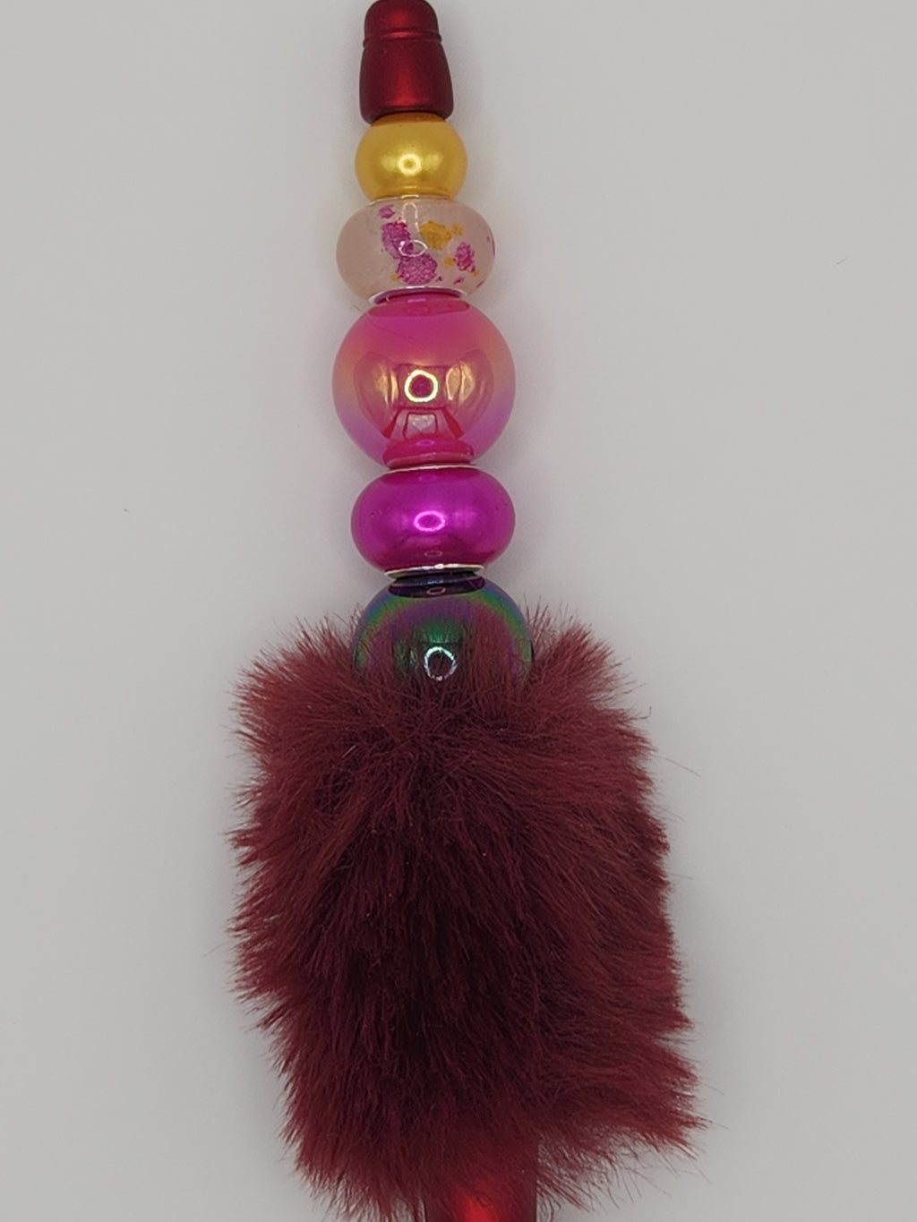 Olivia Sparkles Handmade Burgundy & Magenta Fluffy Beaded Pen (Includes Refill)