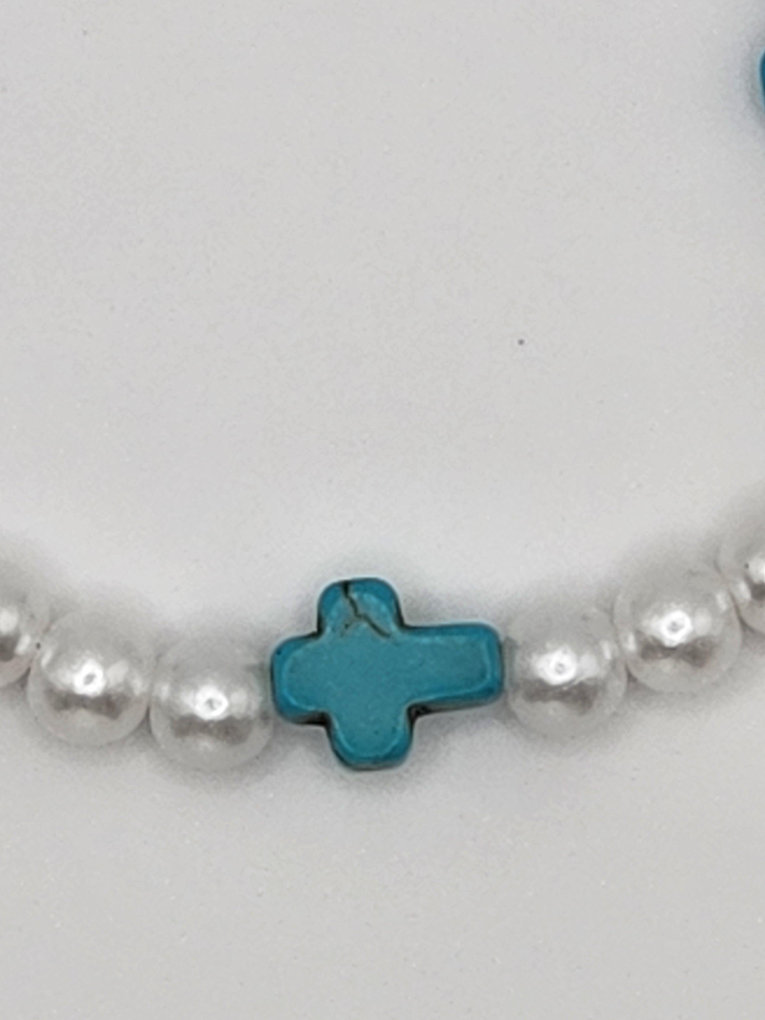 Ocean Grace Faux Pearl & Turquoise Cross Bracelet