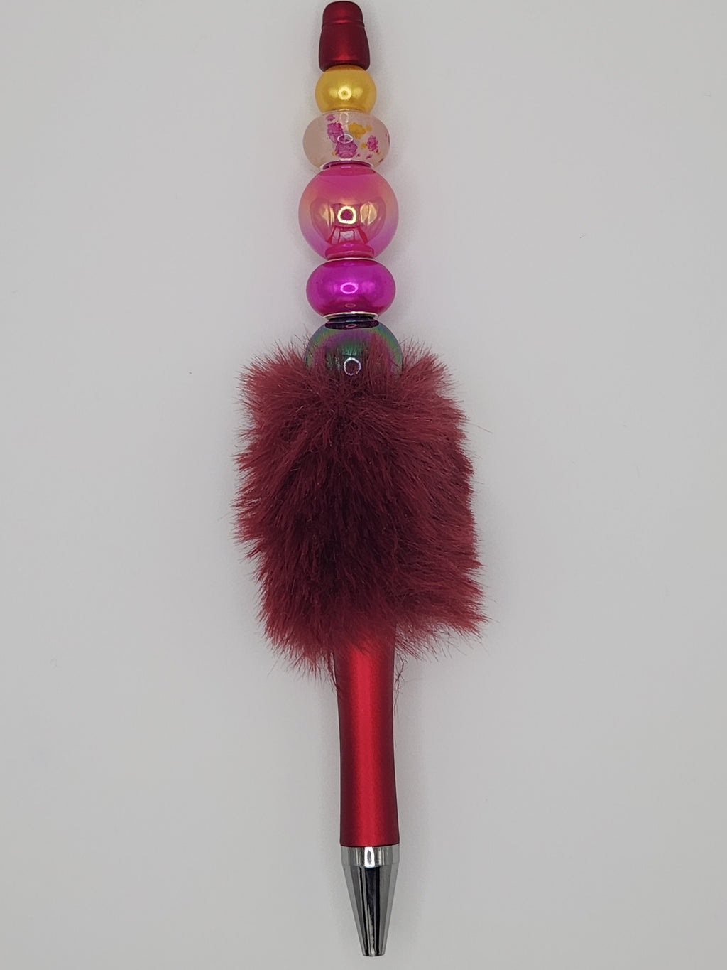 Olivia Sparkles Handmade Burgundy & Magenta Fluffy Beaded Pen (Includes Refill)
