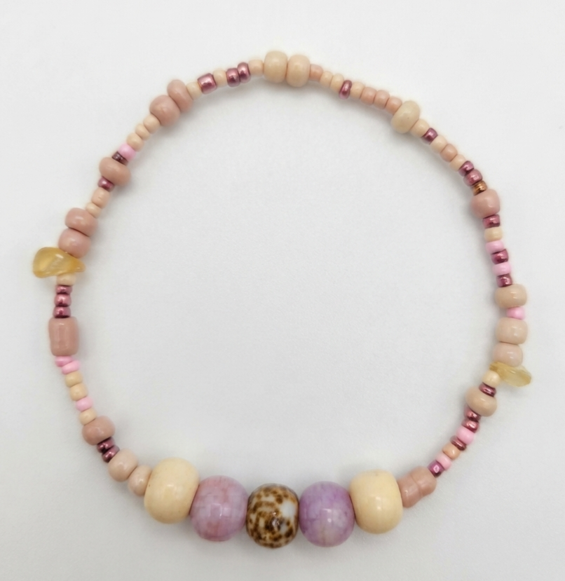Handmade Mixed Bead Bracelet with Natural Stone, Acrylic & Wood (6.9" Diameter)