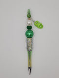 Olivia Sparkles Handmade Emerald Green Rhinestone & Clog Charm Beaded Pen (Includes Refill)