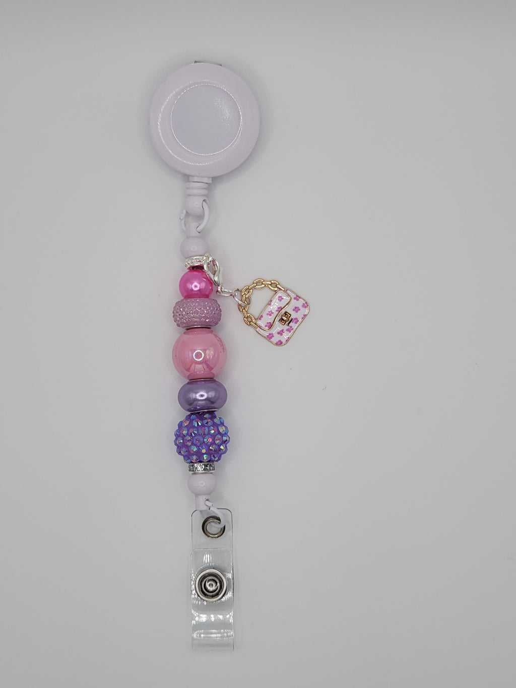 Olivia Sparkles Handmade Pink & Purple Purse Charm Retractable Badge Clip